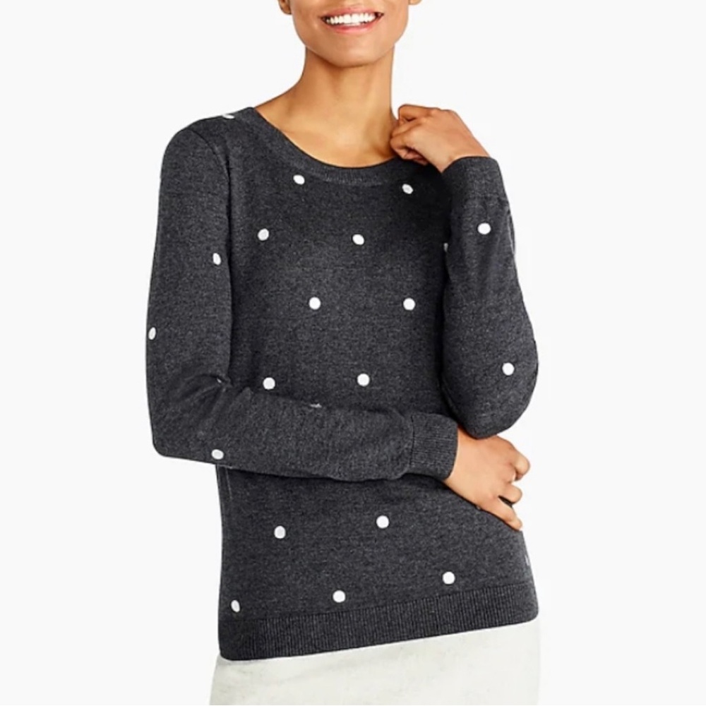 J. Crew Teddie Sweater in Grey Polka Dots, Size XS